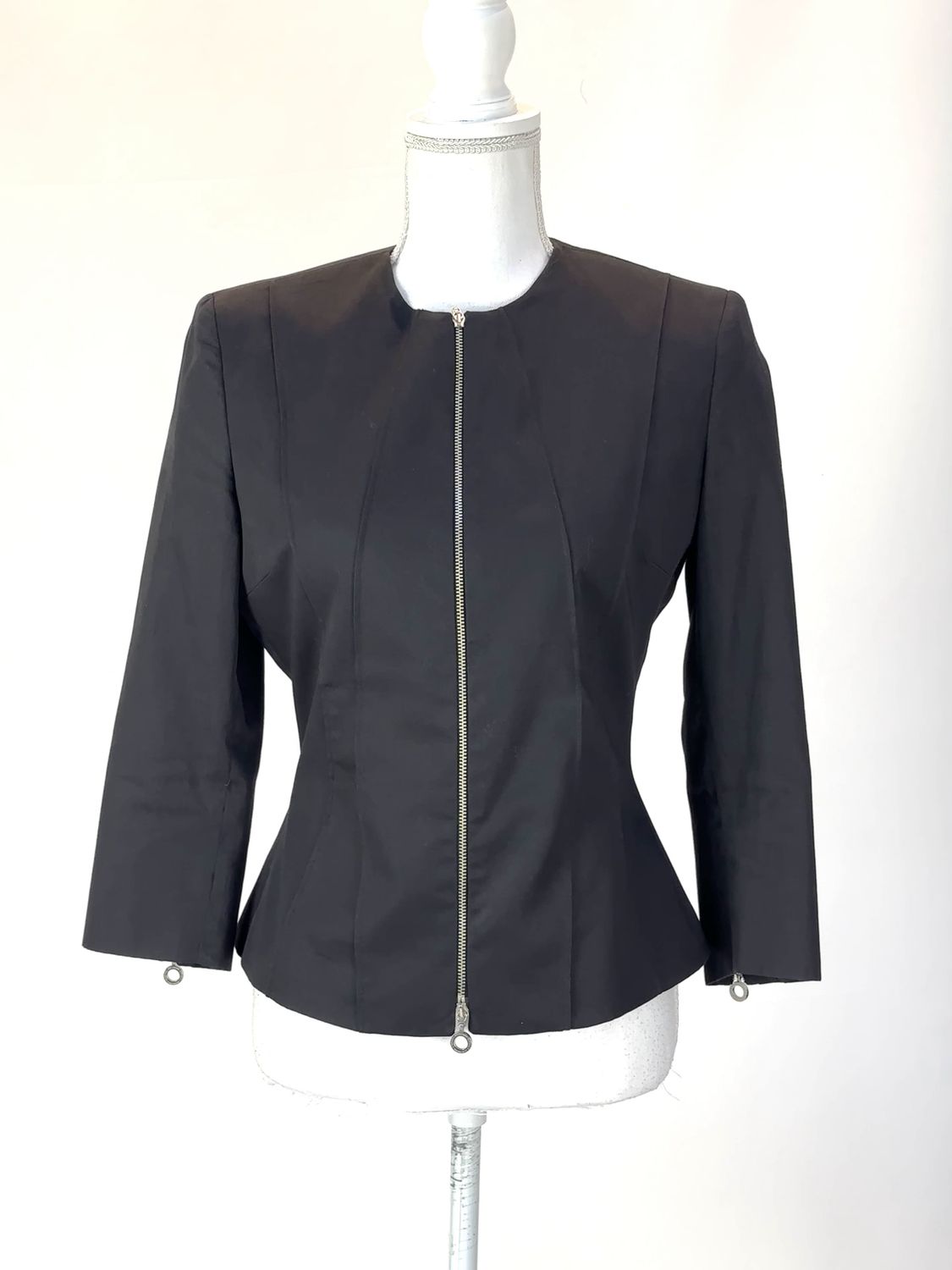 Versace Jeans Couture, Black/Silver Hardware 3/4 Slv Zip Jacket (Has Matching Skirt), Size 42