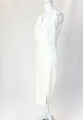 Godwin Charli, Ivory Satin Shawl Lapel Collar S/Less Midi Dress, Size 6