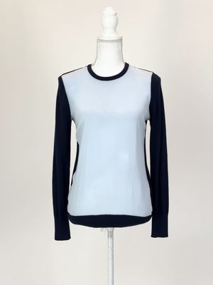 Equipment, Lt. Blue/Navy Wool/Silk Blend L/Slv Sweater, Size XS