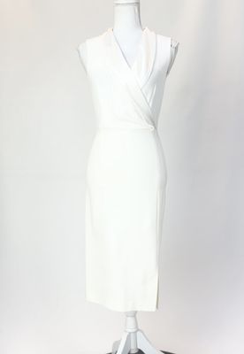 Godwin Charli, Ivory Satin Shawl Lapel Collar S/Less Midi Dress, Size 6