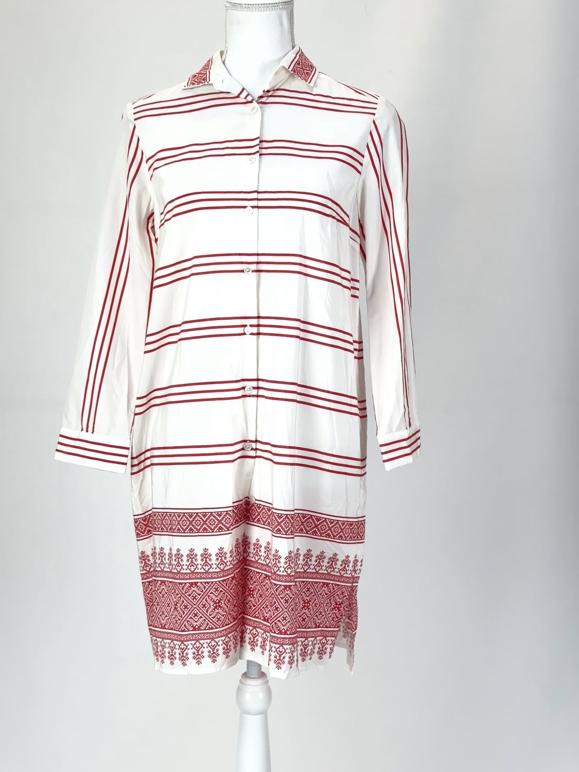 Weekend MaxMara, White/Red Stripe L/Lsv  Shirtdress, Size US6/GB8