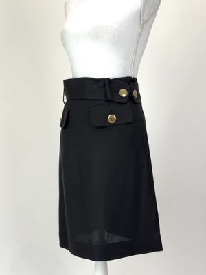 Chloe, Black Front Flap Pkt Belted Skirt, Size 38