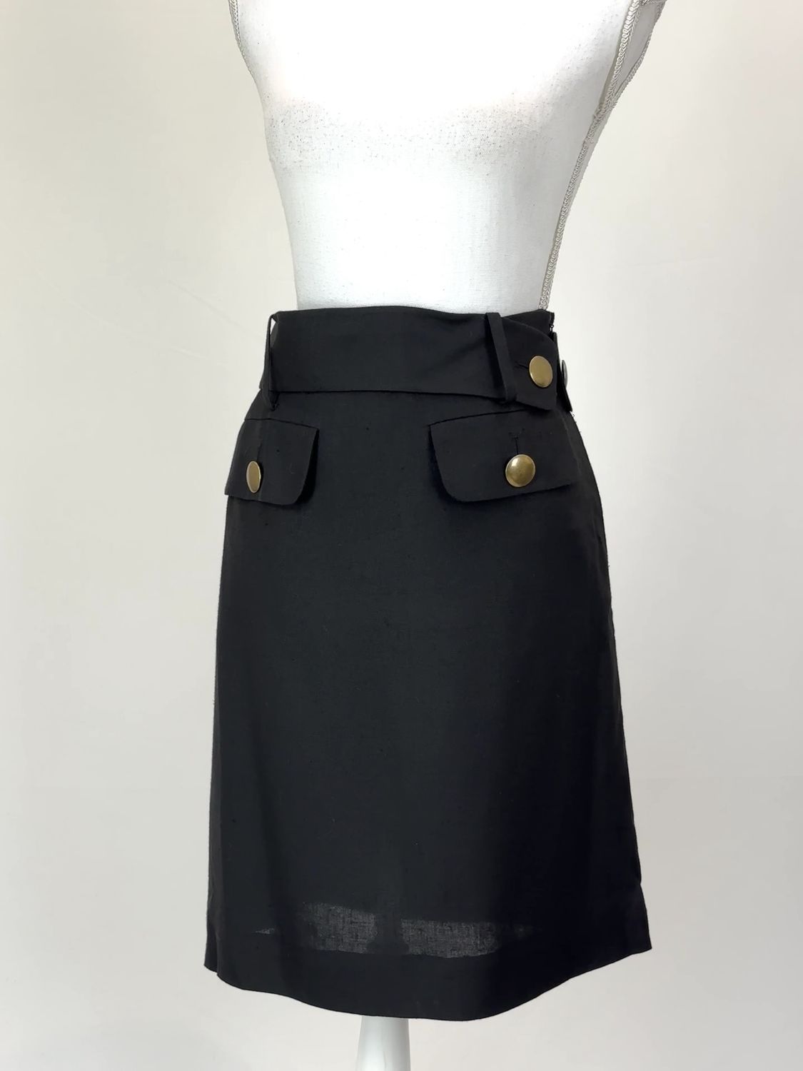 Chloe, Black Front Flap Pkt Belted Skirt, Size 38