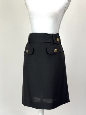 Chloe, Black Front Flap Pkt Belted Skirt, Size 38