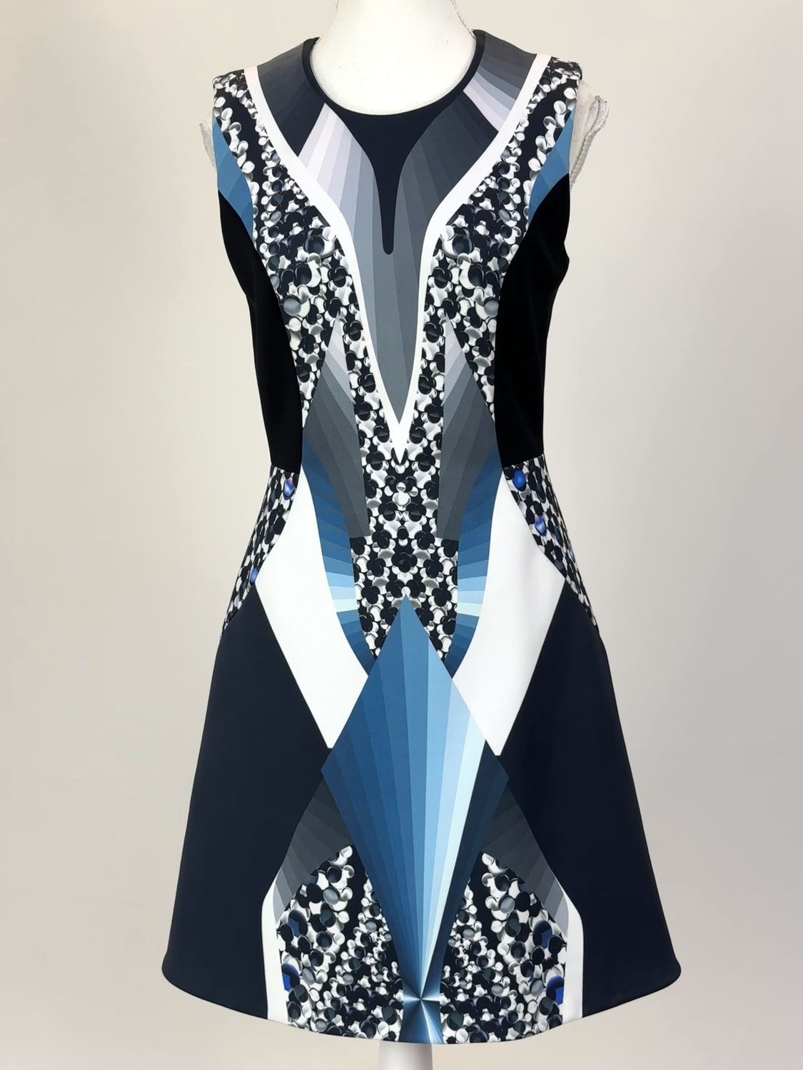 Peter Pilotto, Black/Grey/Blue Print S/Less Dress, Size US6/UK10