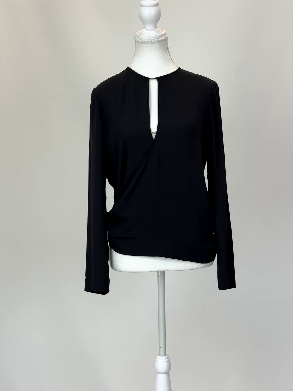Line Dion Lee, Black Asymmetrical Cut-Out Neckline L/Slv Top , Size 6