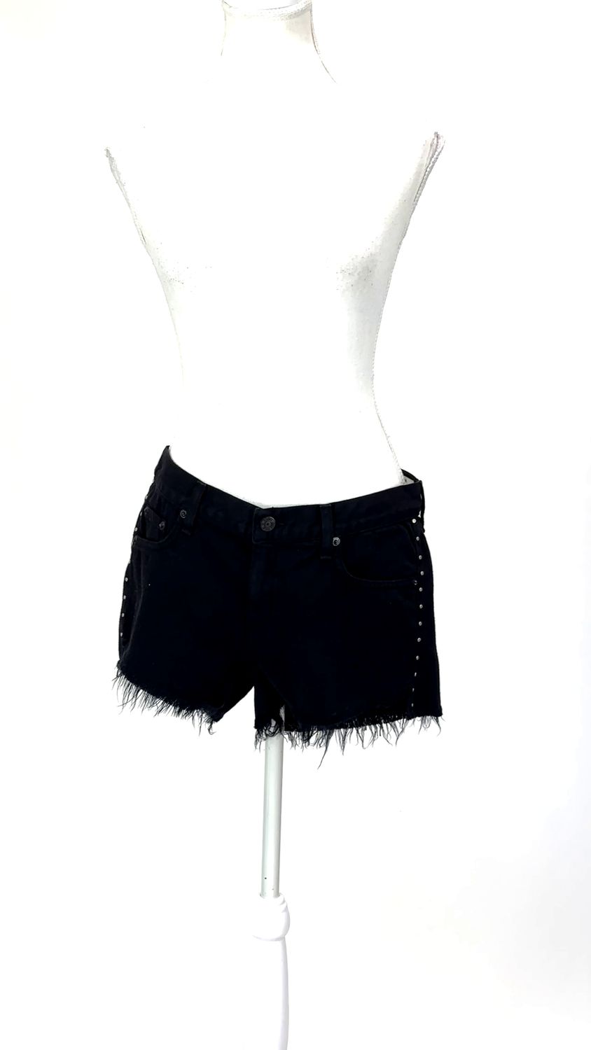 rag &amp; bone, Black/Silver Studded Side Seamfray Hem Denim Shorts , Size 27