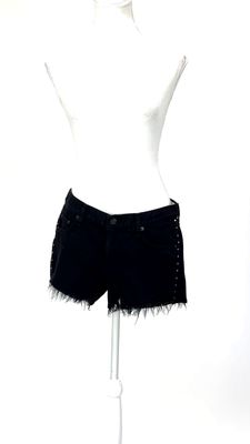 rag &amp; bone, Black/Silver Studded Side Seamfray Hem Denim Shorts , Size 27