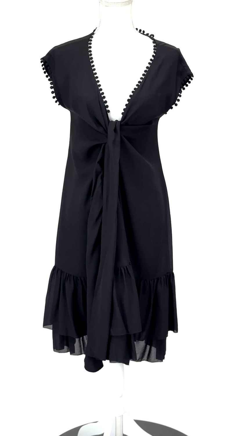 Jaeger, Black Tie Bust Silk S/Slv Flare Hem Dress , Size UK10
