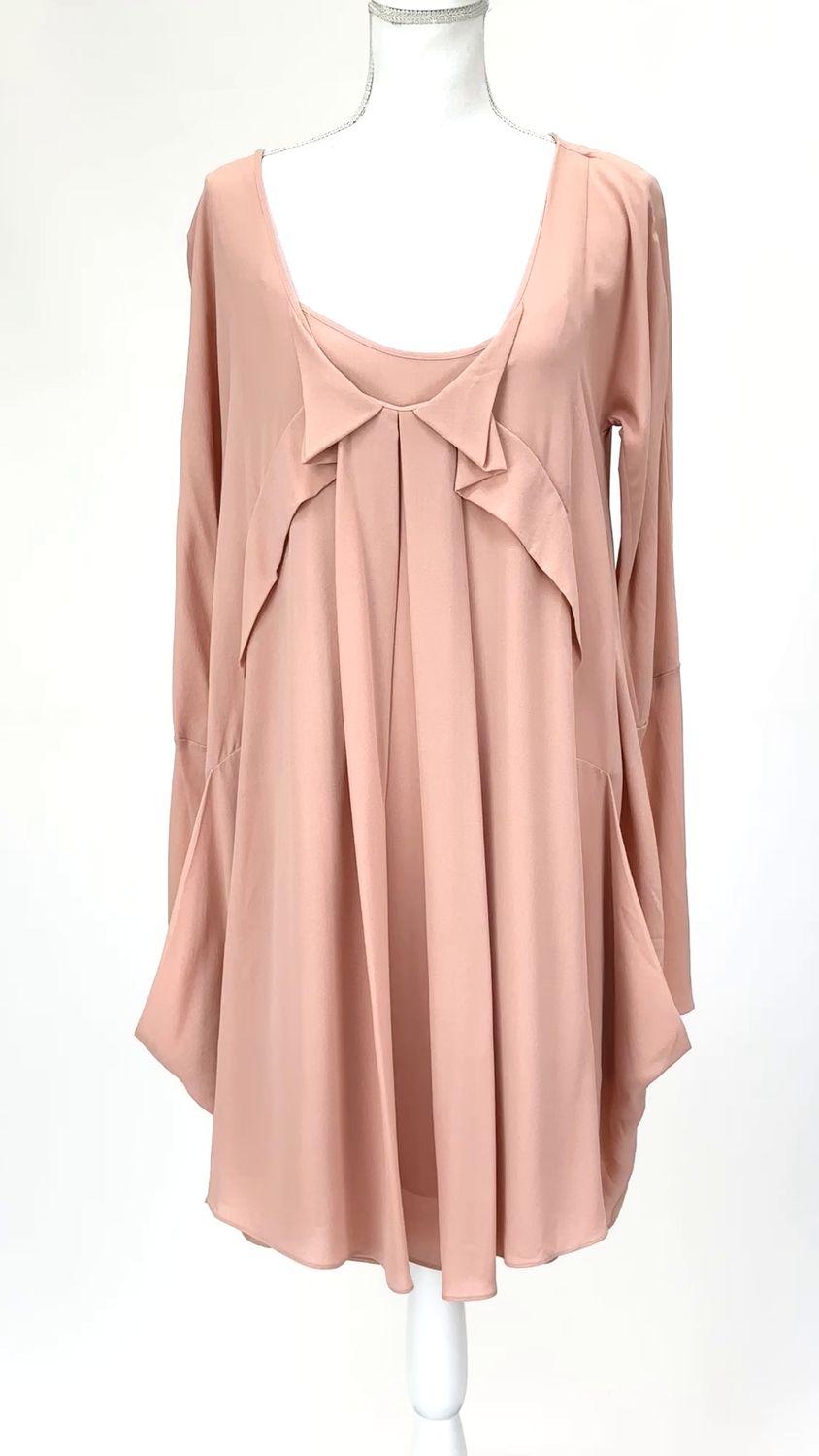 Vanessa Bruno, Peach Pleat Pocket Full Hem L/Slv Silk Dress , Size 40