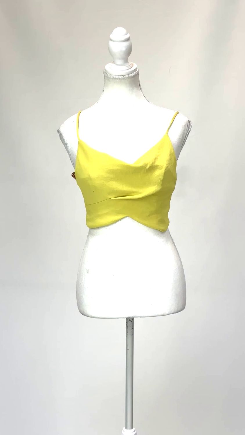 Manning Cartell, Yellow Drape Pleat V Cutout Hem Crop Strappy Top (Has Matching Skirt), Size 6