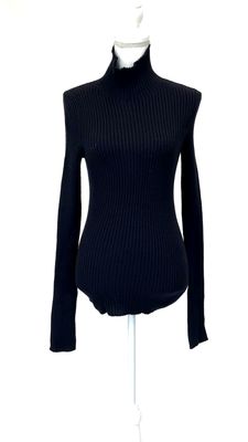Scanlan &amp; Theodore, Navy Roll Neck Wool Rib Kit Cut-Out Hem  Jumper , Size SM