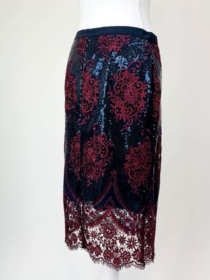 Patrizia Pepe, Navy/Burgandy Lace Sequin Embellished Skirt , Size 42