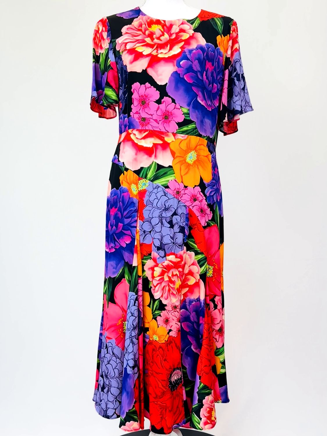 Trelise Cooper , Pinks/Purple/Multi Floral Flounce S/Slv Midi Dress , Size 10