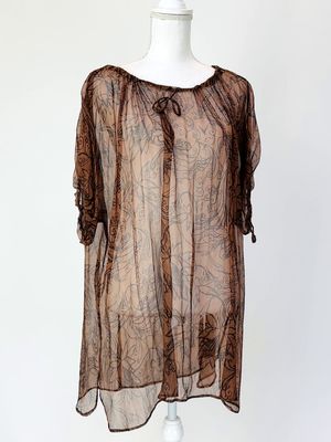 Scanlan Theodore , Browns Floral Print D/String Neck + S/Slv Silk Top , Size S/M