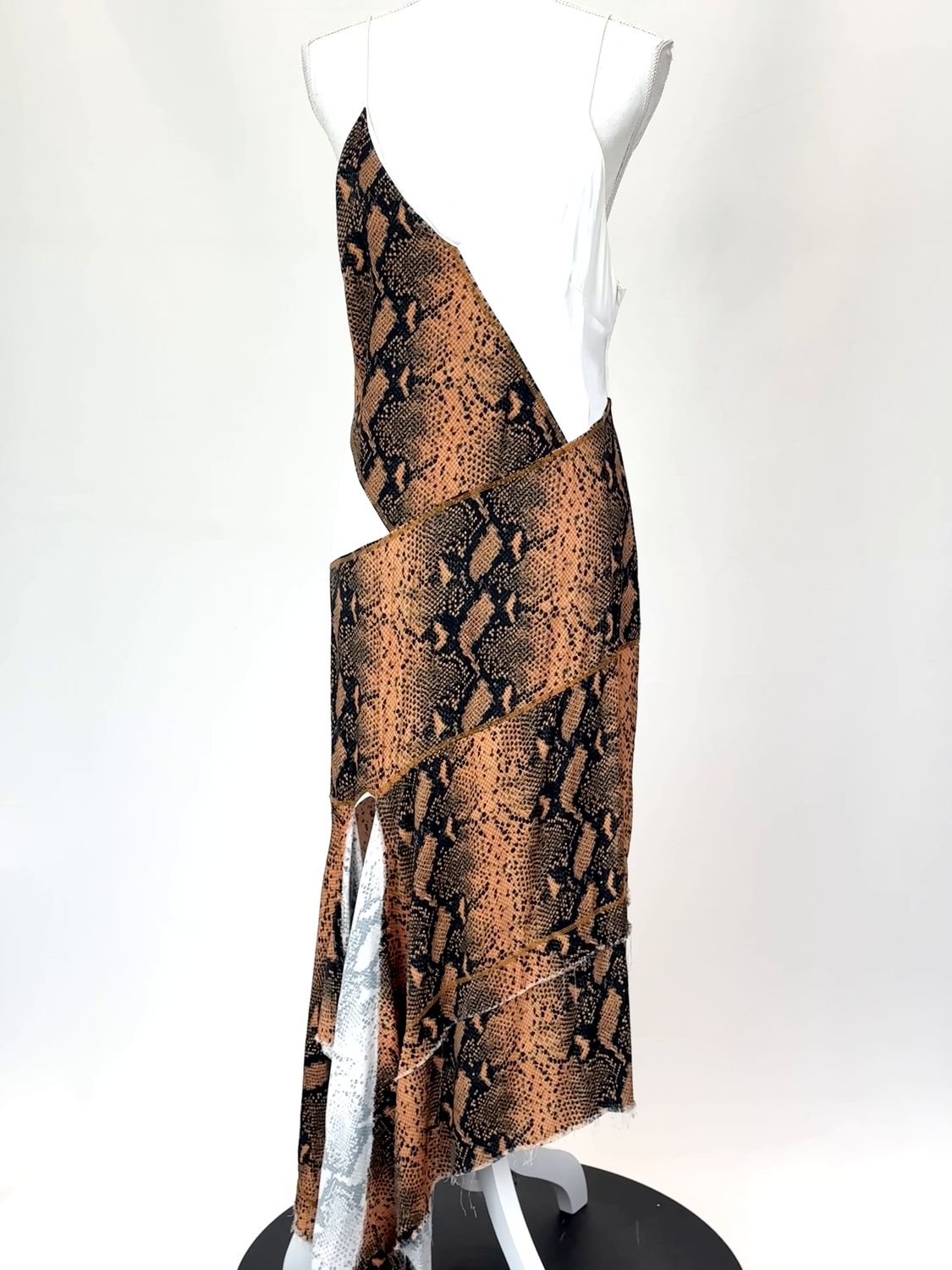 Manning Cartell, Orange/Cream Animal Print Panelled Fray Trims Midi Strappy Dress , Size 10