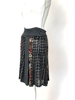 Marella, Blakc/White/Multi Print Pleat Panelled Full Hem Skirt, Size 42