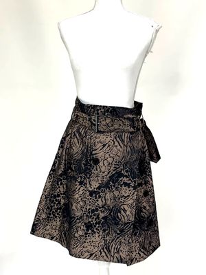 Scanlan Theodore, Brown/Black Print Wrap Button Buckle Belt Silk Blend Skirt, Size 12