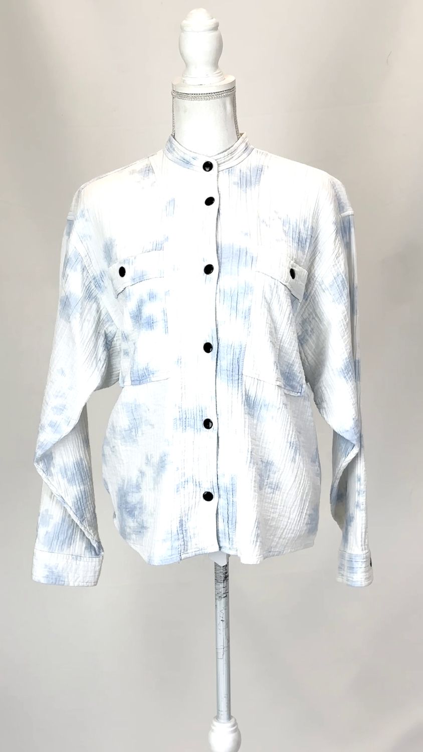 Isabel Marant Etoile, White/Blue Ombre Dye Stud Button Front Jacket, Size 38
