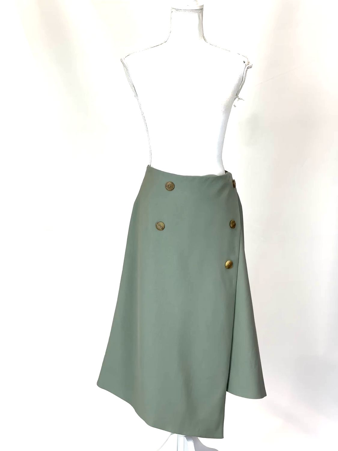 Viktoria &amp; Woods, Green/Brown Button Detail Wrap A-Line Midi Skirt, Size 2
