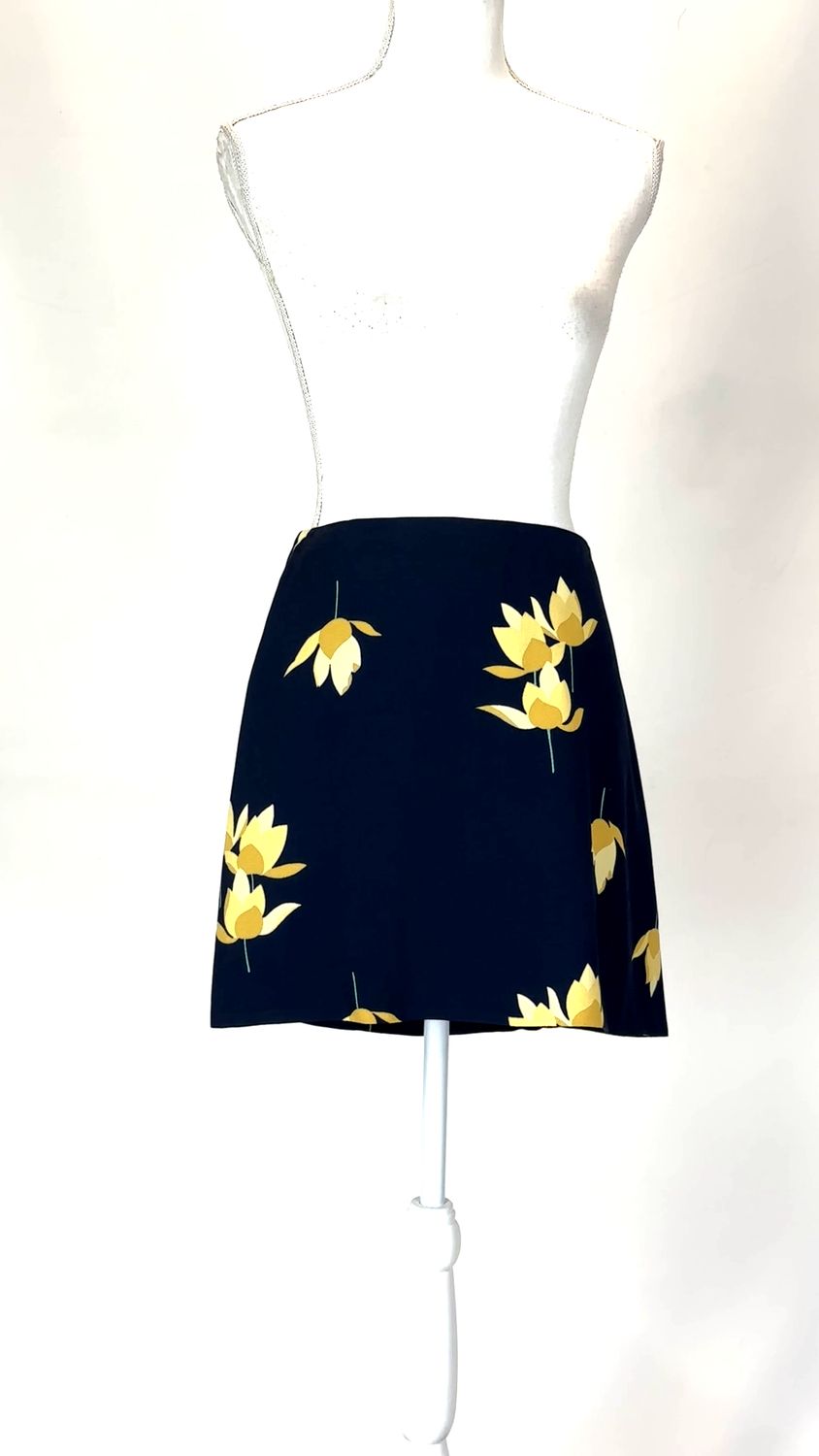 Marni, Navy/Yellow Tulip Print A-Line Mini Skirt, Size 40