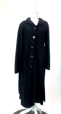 Maria Bellentani, Black Hooded Wool Blend Rib Knit L/Slv Coat W/Tie Belt, Size XL