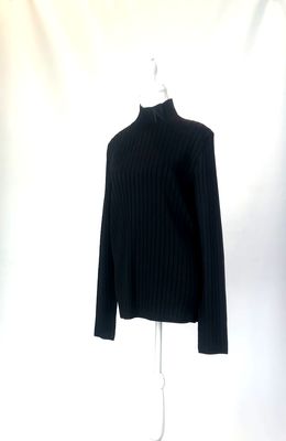 Nina Ricci, Black Logo Embroidered Turtle Neck Viscose Rib Knit L/Slv Sweater Xl, Size 0