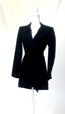Reformation, Black Double Breasted Longline  Jacket W/Tie Belt, Size XS