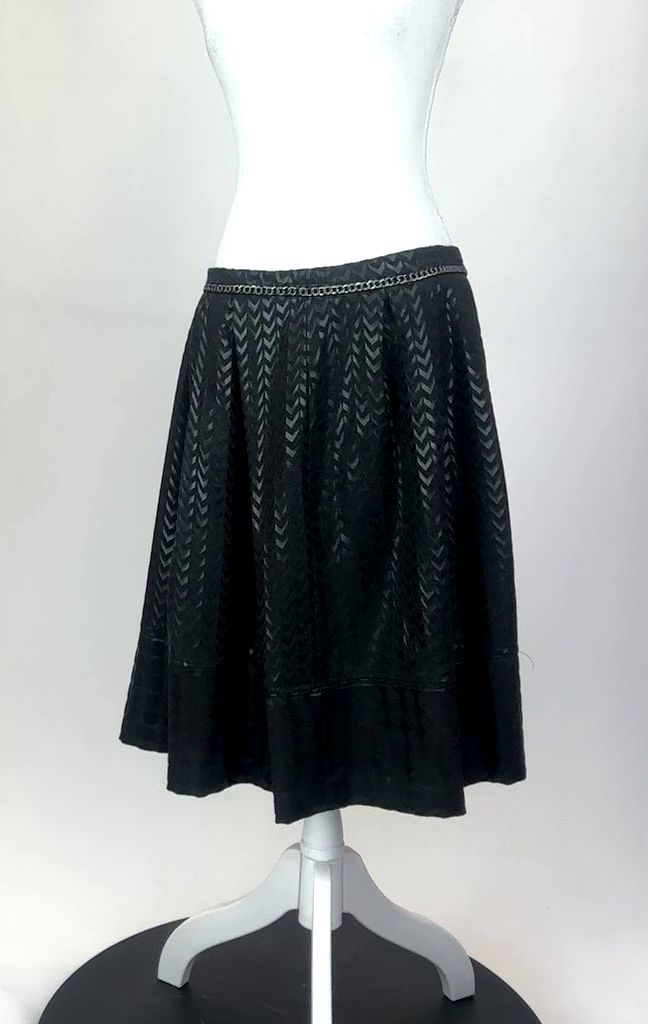 Pianura Studio, Black/Grey/Silver Chain Waist Detail Pleated Full Hem Skirt , Size 46
