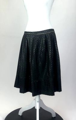 Pianura Studio, Black/Grey/Silver Chain Waist Detail Pleated Full Hem Skirt , Size 46