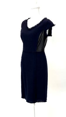 Rebecca Taylor, Navy/Black Leather /Tweed Panelled Cap Slv Dress , Size US6
