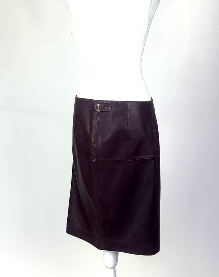 Boss Hugo Boss, Burgandy Panelled Side Waist Buckles Leather Skirt , Size US8/UK12