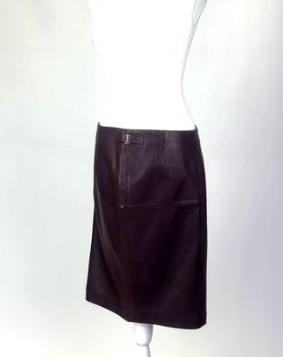 Boss Hugo Boss, Burgandy Panelled Side Waist Buckles Leather Skirt , Size US8/UK12