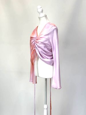 Maggie Marilyn, Pink/Orange Ombre Dye Dbl V D/String Front And Back L/Slv Blouse , Size US8/UK12
