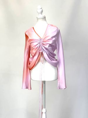 Maggie Marilyn, Pink/Orange Ombre Dye Dbl V D/String Front And Back L/Slv Blouse , Size US8/UK12