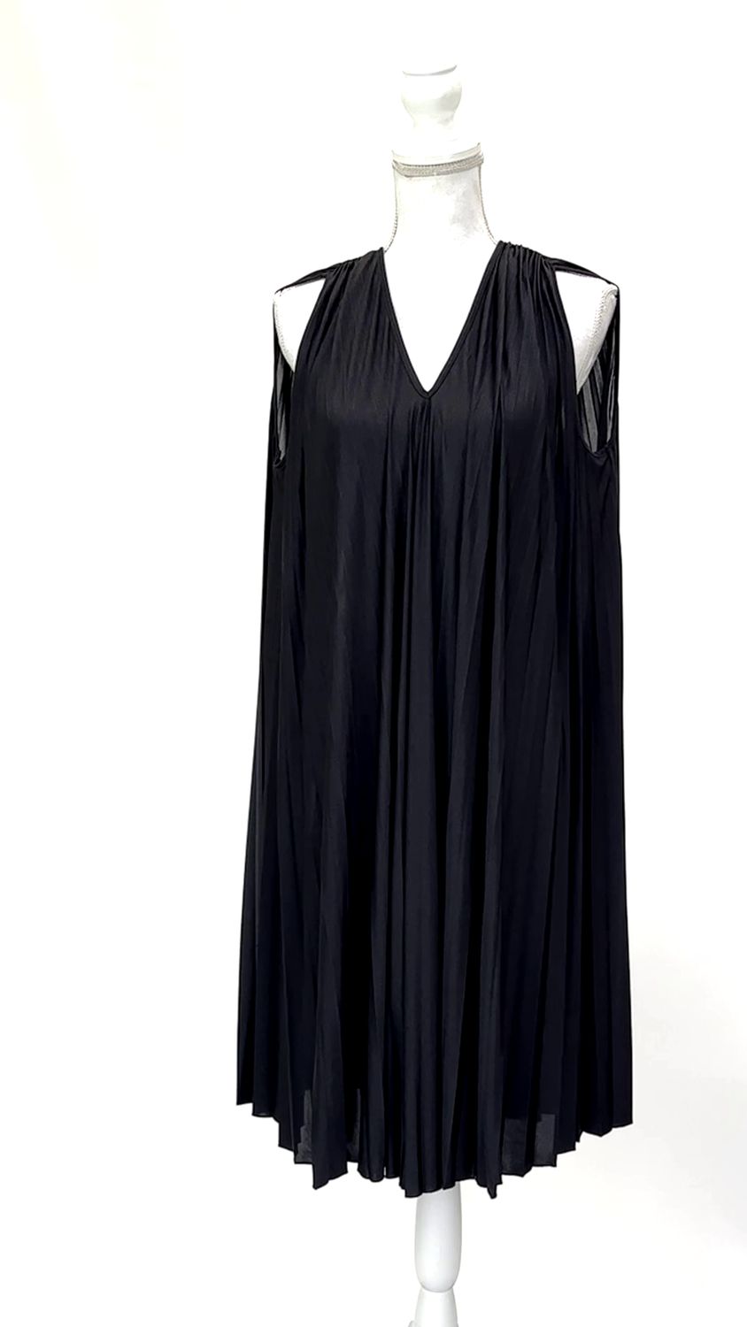Marella, Black Pleated Full Hem S/Less Midi Dress W/Tie Belt, Size M