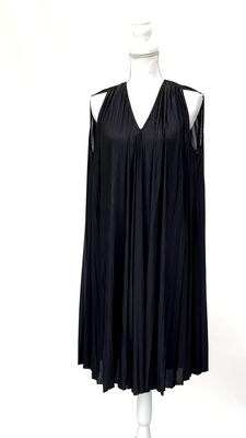 Marella, Black Pleated Full Hem S/Less Midi Dress W/Tie Belt, Size M
