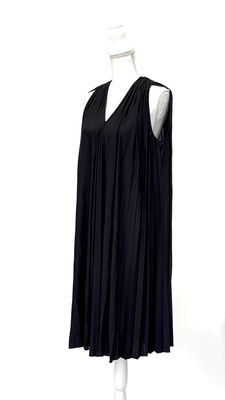 Marella, Black Pleated Full Hem S/Less Midi Dress W/Tie Belt, Size M