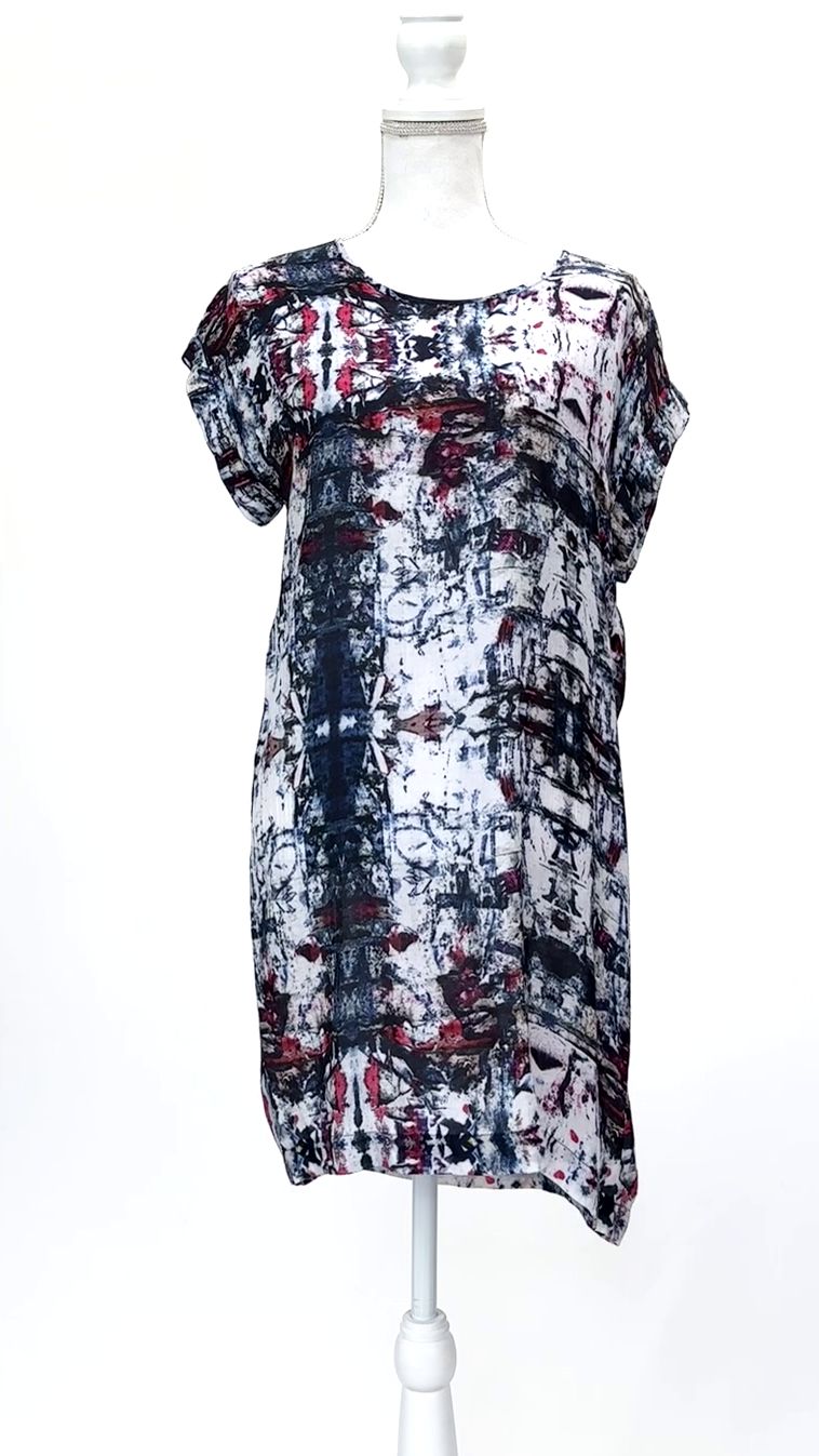 H Fredriksson, Navy/White/Pinks/Multi Print S/Less Dress , Size XS