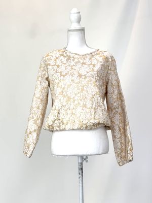 Hoss, Cream/Gold Lurex Brocade L/Lsv Top , Size 12