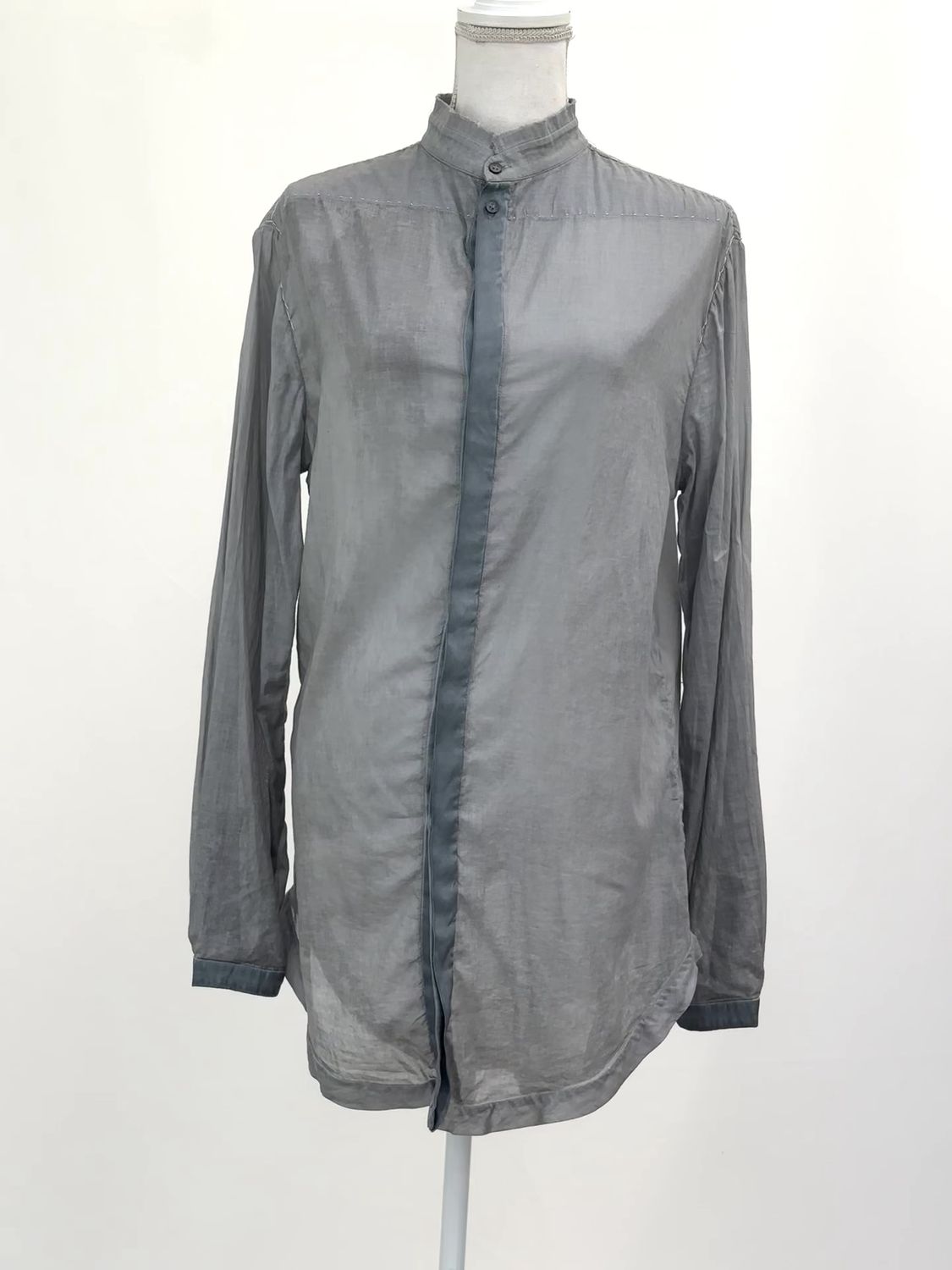 Umitunal, Grey/White Topstitch Tunic L/Slv Shirt, Size M