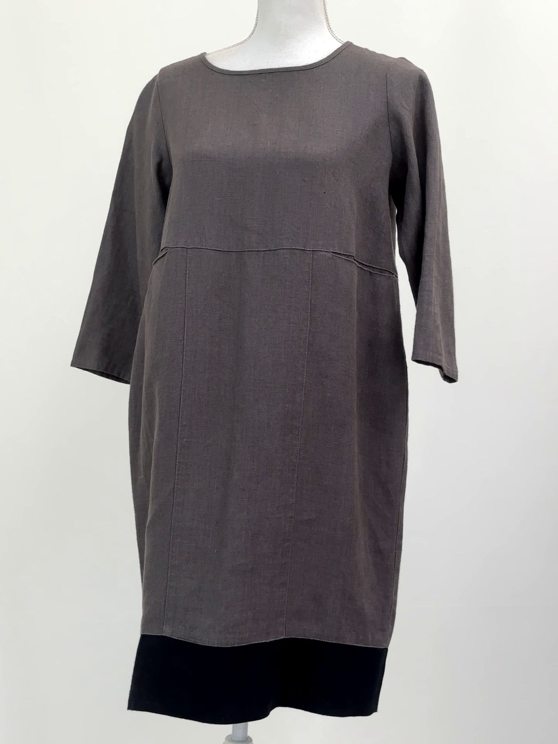 By Pia&#39;s Design, Brown/Blk Wide Neck Linen 3/4 Slv Dress, Size XS