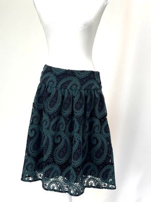 Scotch &amp; Soda, Black/Green Paisley Lace Full Hem Skirt, Size M