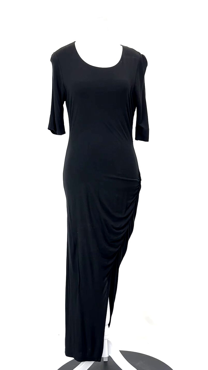 A.L.C., Black Side Drape 1/2 Slv Midi Dress, Size L