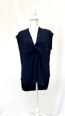 By Malene Birger, Navy Deep V-Neckline Pleat S/Less Top, Size 38