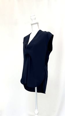 By Malene Birger, Navy Deep V-Neckline Pleat S/Less Top, Size 38