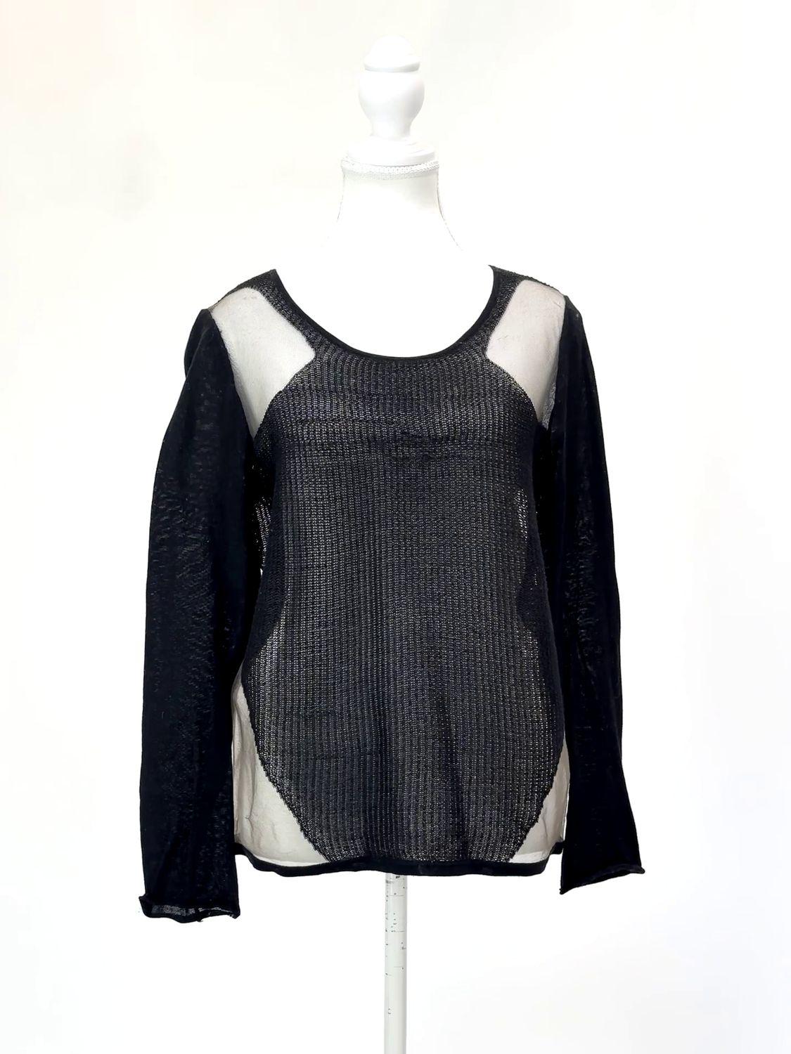 Helmut Lang, Black  Mesh Insert Panelled Knit Top, Size M