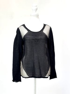 Helmut Lang, Black  Mesh Insert Panelled Knit Top, Size M
