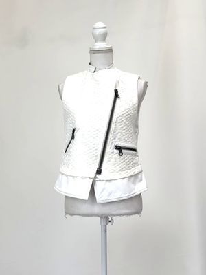 Manning Cartell, White Leather/Textured Woven Panelled Zip Vest, Size 10