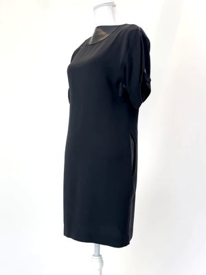 Arthur Galan, Black Leather Inset Panels S/Slv Dress, Size 10
